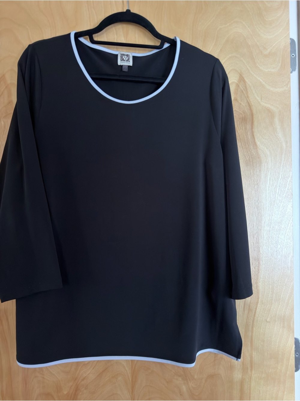 Anne Klein Black Long Sleeve Top with White Trim
